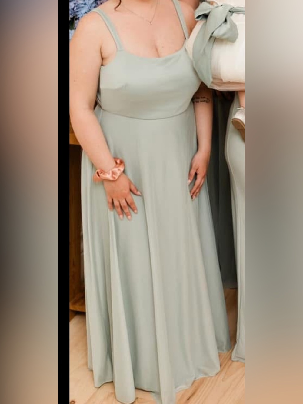 Azazie Agave Green Spaghetti-Strap A-Line Gown